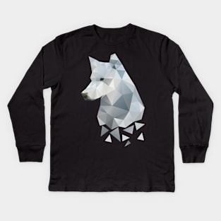 Dramabite Low-poly polygon grey wolf geometric minimal illustration Kids Long Sleeve T-Shirt